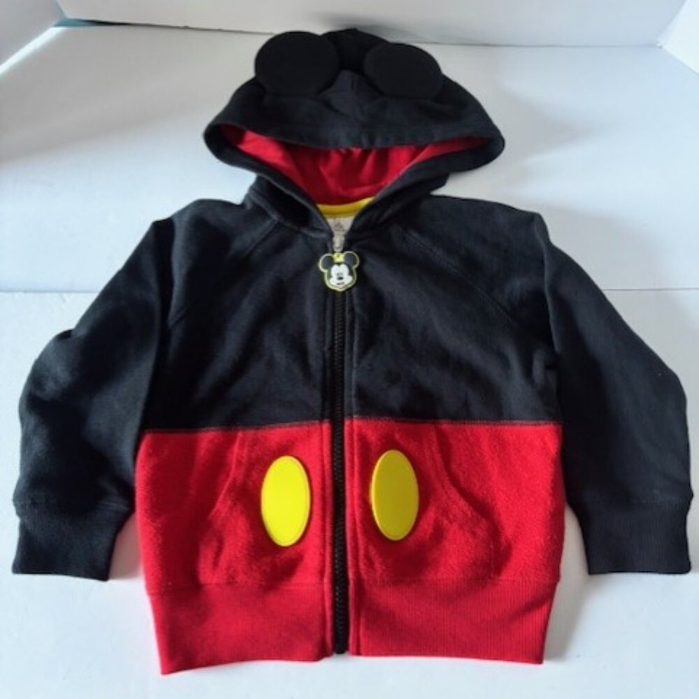 Disney Mickey Mouse 2 Hoodie Ears Zip Pockets Red Black Colorblock Charm Cozy